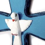 Crucifixo em madeira pintado 30cm - azul
