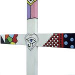 Crucifixo em madeira pintado 51cm