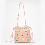 Bolsa em Couro Nude com Pedraria Colorida Simone