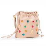 Bolsa em Couro Nude com Pedraria Colorida Simone