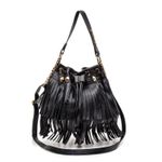 Bolsa Saco em Couro Preto com Franja Isa