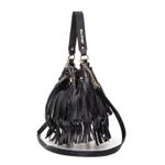Bolsa Saco em Couro Preto com Franja Isa