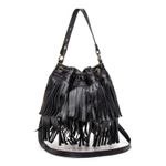 Bolsa Saco em Couro Preto com Franja Isa