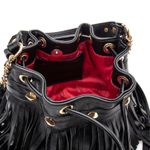 Bolsa Saco em Couro Preto com Franja Isa