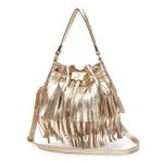 Bolsa Saco em Couro Dourado com Franja Isa