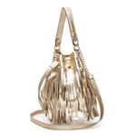 Bolsa Saco em Couro Dourado com Franja Isa