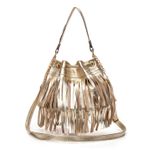 Bolsa Saco em Couro Dourado com Franja Isa