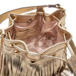 Bolsa Saco em Couro Dourado com Franja Isa