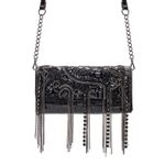Bolsa em Couro Preto com Bordado Artesanal Clutch Paula