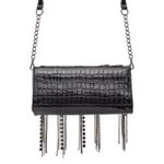 Bolsa em Couro Preto com Bordado Artesanal Clutch Paula