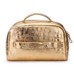 Necessaire em Couro Croco Dourado