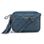 Bolsa em Couro Azul Denin com Matelasse e Bambolim Amanda 
