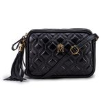 Bolsa em Couro Preta com Matelasse e Bambolim Amanda