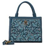 Bolsa em Couro Azul Denim com Bordado Azul Bruna