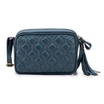Bolsa em Couro Azul Denin com Matelasse e Bambolim Amanda 