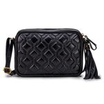 Bolsa em Couro Preta com Matelasse e Bambolim Amanda