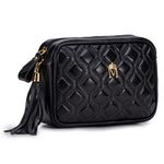 Bolsa em Couro Preta com Matelasse e Bambolim Amanda