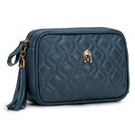 Bolsa em Couro Azul Denin com Matelasse e Bambolim Amanda 