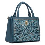 Bolsa em Couro Azul Denim com Bordado Azul Bruna