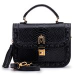 Bolsa em Couro com Passantes e Bambolim Cobra Preta Monica