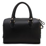 Bolsa Baú em Couro Preto com Bordado Prata Rita