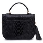Bolsa em Couro com Passantes e Bambolim Cobra Preta Monica