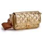 Bolsa em Couro Dourado Matelassê com Alça e Gorgurão Liz