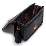 Bolsa em Couro com Passantes e Bambolim Cobra Preta Monica