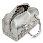 Bolsa Baú em Couro Prata com Bordado Prata Vilma
