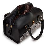 Bolsa Baú em Couro Preto com Bordado Prata Rita