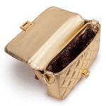 Bolsa em Couro Dourado Matelassê com Alça e Gorgurão Liz