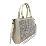 Bolsa em Couro Off White com Bordado de Pérola Bruna