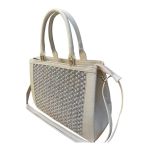 Bolsa em Couro Off White com Bordado de Pérola Bruna
