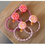 KIT COM 4 ELÁSTICOS PARA CABELO - TEMA PIRULITO - TONS DE ROSA 