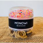 POTE DE ELÁSTICOS PARA CABELO - cores: transparência com colorido e tons de marrom 