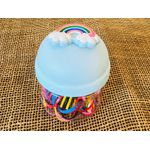 POTE DE ELÁSTICOS PARA CABELO - TEMA ARCO-IRÍS - (COR DA TAMPA - AZUL)