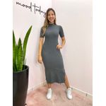 VESTIDO MIDI CANELADO FENDAS CHUMBO
