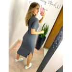 VESTIDO MIDI CANELADO FENDAS CHUMBO