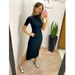 VESTIDO MIDI CANELADO FENDAS PRETO