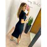 VESTIDO MIDI CANELADO FENDAS PRETO