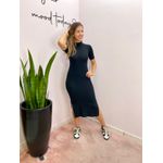VESTIDO MIDI CANELADO FENDAS PRETO
