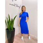 VESTIDO MIDI CANELADO FENDAS AZUL