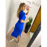 VESTIDO MIDI CANELADO FENDAS AZUL