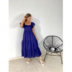 VESTIDO TRICOLINE BABADOS AZUL MARINHO