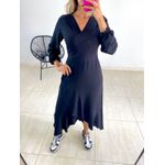 VESTIDO MIDI ENVELOPE MANGA LONGA PRETO LISO