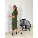 VESTIDO MIDI CANELADO FENDAS VERDE MILITAR