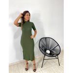 VESTIDO MIDI CANELADO FENDAS VERDE MILITAR