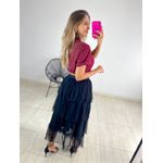 SAIA MIDI TULE PLISSADO PRETO