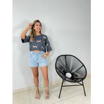 SHORT JEANS CORTE LASER BRILHO JEANS CLARO