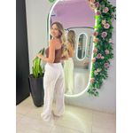 CALÇA PANTALONA LISTRAS LINHO NUDE